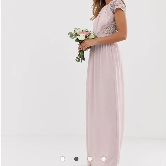 ASOS TFNC Exclusive Open Back Scalloped Lace Dress in Mink - Picture 2 of 4